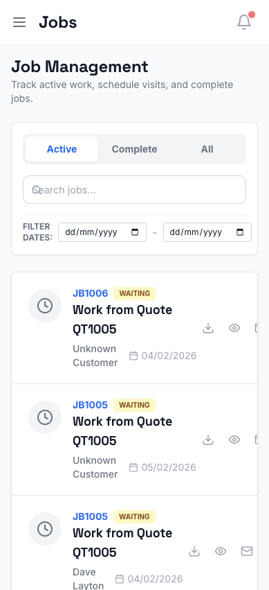 Jobs screen