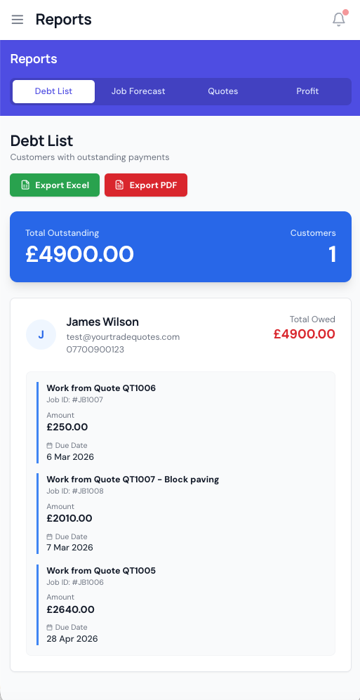 Invoices on mobile