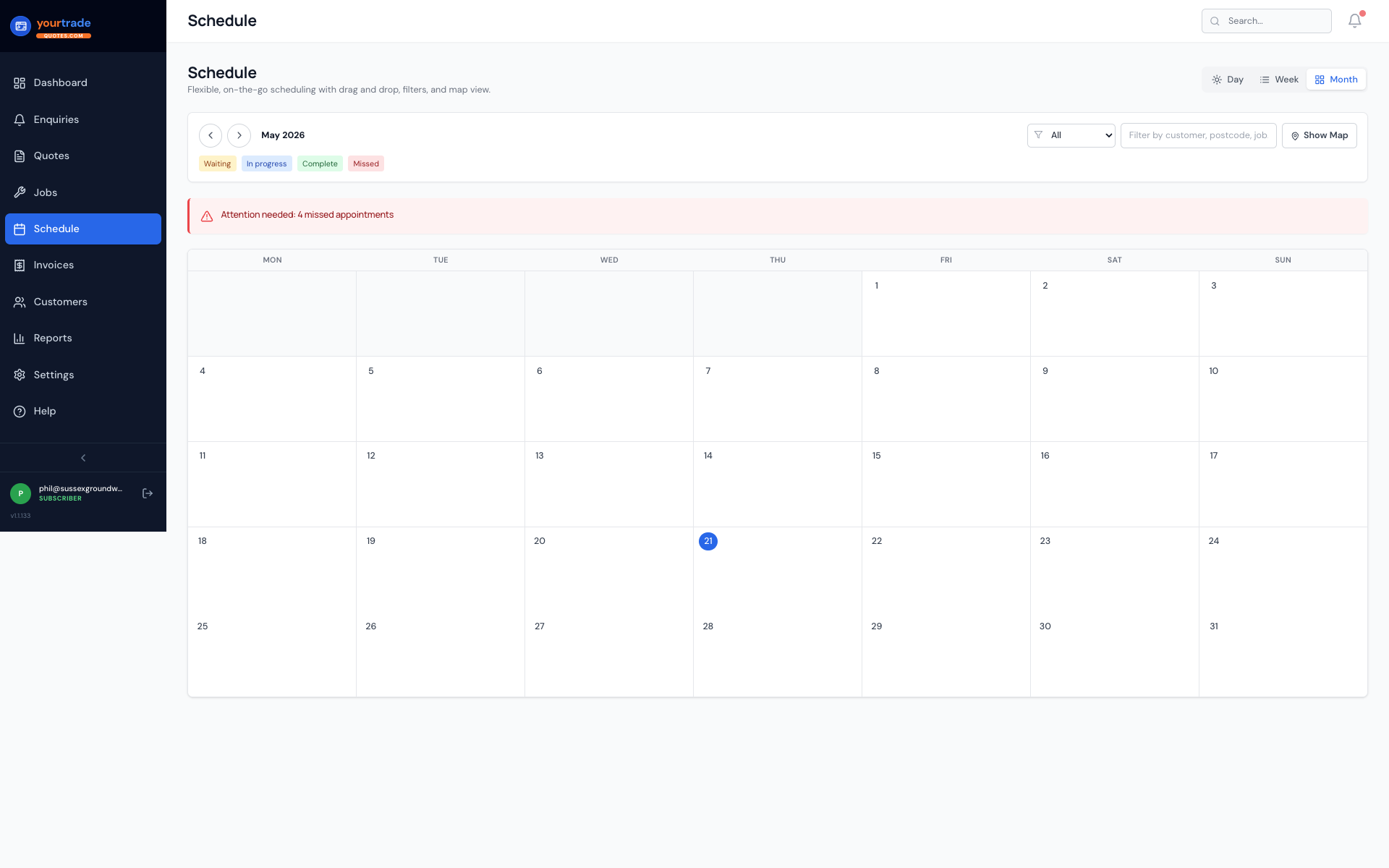 Job scheduling calendar